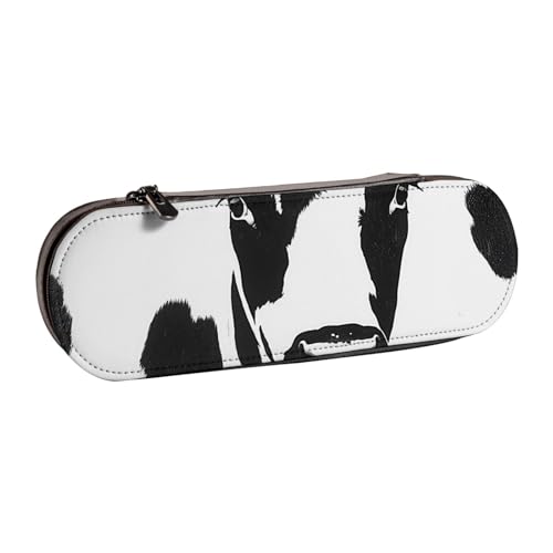 AQRJLPO Federmäppchen aus Leder mit Kuhmuster, multifunktional, Reise-Kosmetiktasche, Reißverschluss, Schreibtisch-Aufbewahrungsbox, kompaktes Geschenk für Schule, Büro, Reisen, Schwarz von AQRJLPO