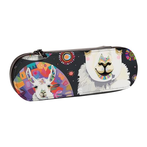 AQRJLPO Federmäppchen aus Leder mit Lama-Alpaka-Druck, vielseitig verwendbar, Reise-Kosmetiktasche, Reißverschluss, Schreibtisch-Aufbewahrungsbox, kompaktes Geschenk für Schule, Büro, Reisen, Schwarz von AQRJLPO