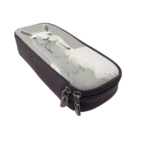 AQRJLPO Federmäppchen aus Leder mit Lama-Aufdruck, Kosmetik-Organizer-Tasche mit Reißverschluss, wasserdicht, Schulbedarf, Reise-Make-up-Tasche, Schreibwaren-Geschenk für Studenten, Frauen, Schwarz von AQRJLPO