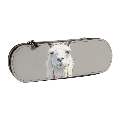 AQRJLPO Federmäppchen aus Leder mit Lama-Aufdruck, vielseitig verwendbar, Reise-Kosmetiktasche, Reißverschluss, Schreibtisch-Aufbewahrungsbox, kompaktes Geschenk für Schule, Büro, Reisen, Schwarz von AQRJLPO