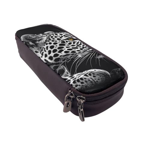 AQRJLPO Federmäppchen aus Leder mit Leopardenmuster und Kosmetik-Organizer-Tasche mit Reißverschluss, wasserdicht, Schulbedarf, Reise-Make-up-Tasche, Schreibwaren-Geschenk für Studenten, Frauen von AQRJLPO