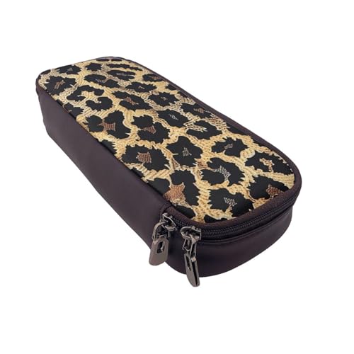 AQRJLPO Federmäppchen aus Leder mit Leopardenmuster und Kosmetik-Organizer-Tasche mit Reißverschluss, wasserdicht, Schulbedarf, Reise-Make-up-Tasche, Schreibwaren-Geschenk für Studenten, Frauen von AQRJLPO