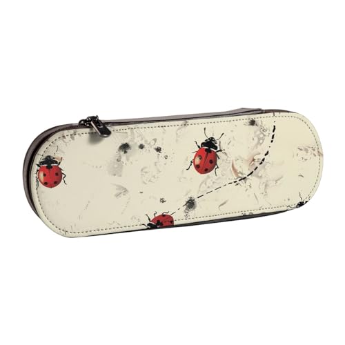AQRJLPO Federmäppchen aus Leder mit Marienkäfer-Aufdruck, vielseitig verwendbar, Reise-Kosmetiktasche, Reißverschluss, Schreibtisch-Aufbewahrungsbox, kompaktes Geschenk für Schule, Büro, Reisen von AQRJLPO