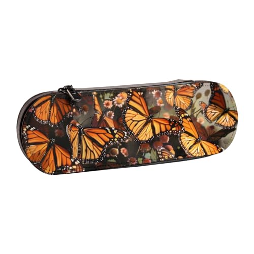 AQRJLPO Federmäppchen aus Leder mit Monarch-Schmetterlings-Aufdruck, vielseitig verwendbar, Reise-Kosmetiktasche, Reißverschluss, Schreibtisch-Aufbewahrungsbox, kompaktes Geschenk für Schule, Büro von AQRJLPO