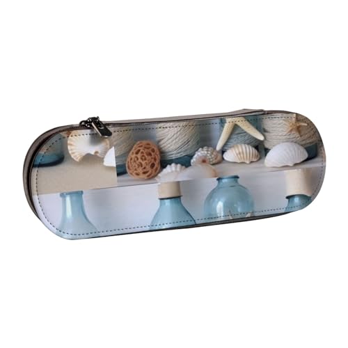 AQRJLPO Federmäppchen aus Leder mit Muschel-Motiv, vielseitig verwendbar, Reise-Kosmetiktasche, Reißverschluss, Schreibtisch-Aufbewahrungsbox, kompaktes Geschenk für Schule, Büro, Reisen, Schwarz von AQRJLPO