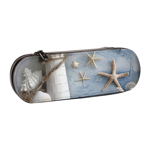 AQRJLPO Federmäppchen aus Leder mit Muschel-Motiv, vielseitig verwendbar, Reise-Kosmetiktasche, Reißverschluss, Schreibtisch-Aufbewahrungsbox, kompaktes Geschenk für Schule, Büro, Reisen, Schwarz von AQRJLPO