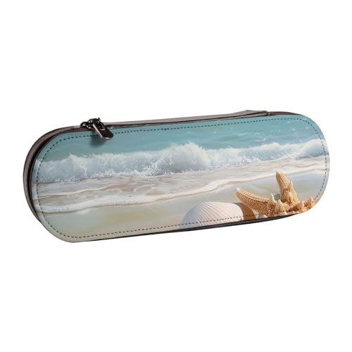 AQRJLPO Federmäppchen aus Leder mit Muschelmotiv, multifunktional, Reise-Kosmetiktasche, Reißverschluss, Schreibtisch-Aufbewahrungsbox, kompaktes Geschenk für Schule, Büro, Reisen, Schwarz von AQRJLPO