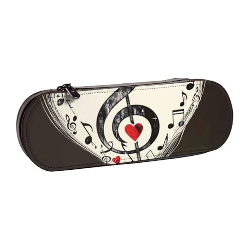 AQRJLPO Federmäppchen aus Leder mit Musik-Symbolen, mit Liebesaufdruck, vielseitig verwendbar, Reise-Kosmetiktasche, Reißverschluss, Schreibtisch-Aufbewahrungsbox, kompaktes Geschenk für Schule, Büro von AQRJLPO