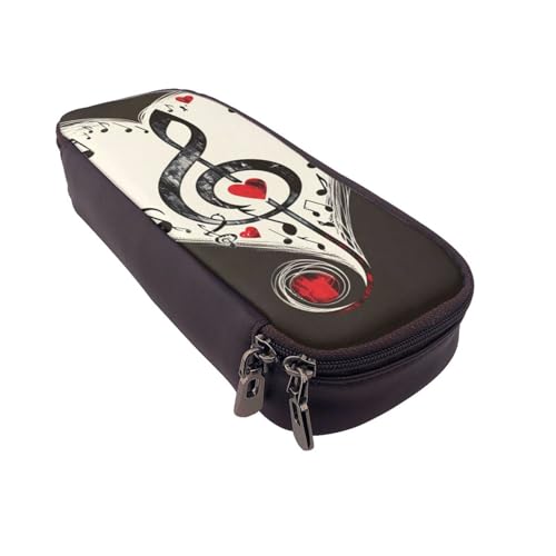AQRJLPO Federmäppchen aus Leder mit Musik-Symbolen und Kosmetik-Organizer-Tasche mit Reißverschluss, wasserdicht, für Schulbedarf, Reise-Make-up-Tasche, Schreibwaren-Geschenk für Studenten, Frauen von AQRJLPO