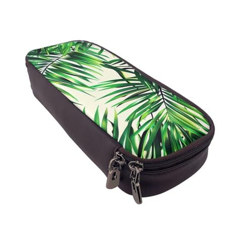 AQRJLPO Federmäppchen aus Leder mit Palmengrün-Blättern, Kosmetik-Organizer-Tasche mit Reißverschluss, wasserdicht, Schulbedarf, Reise-Make-up-Tasche, Schreibwaren-Geschenk für Studenten, Frauen von AQRJLPO