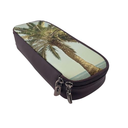 AQRJLPO Federmäppchen aus Leder mit Palmenmotiv, tropische Drucke, Kosmetik-Organizer-Tasche mit Reißverschluss, wasserdicht, Schulbedarf, Reise-Make-up-Tasche, Schreibwaren-Geschenk für Studenten von AQRJLPO