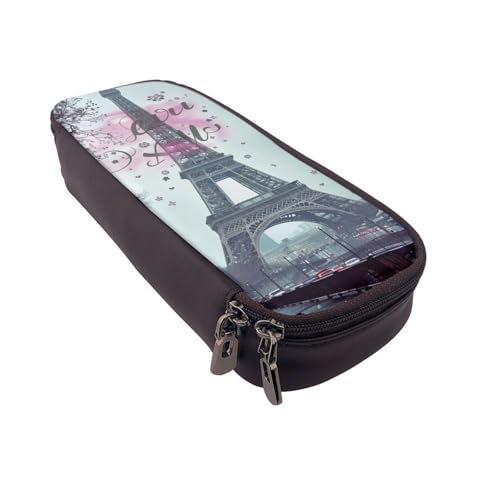 AQRJLPO Federmäppchen aus Leder mit Paris-Turm-Aufdruck, Kosmetik-Organizer-Tasche mit Reißverschluss, wasserdicht, Schulbedarf, Reise-Make-up-Tasche, Schreibwaren-Geschenk für Studenten, Frauen von AQRJLPO