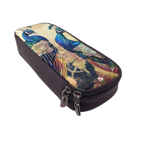 AQRJLPO Federmäppchen aus Leder mit Pfauen-Aufdruck, Kosmetik-Organizer-Tasche mit Reißverschluss, wasserdicht, Schulbedarf, Reise-Make-up-Tasche, Schreibwaren-Geschenk für Studenten, Frauen, Schwarz von AQRJLPO