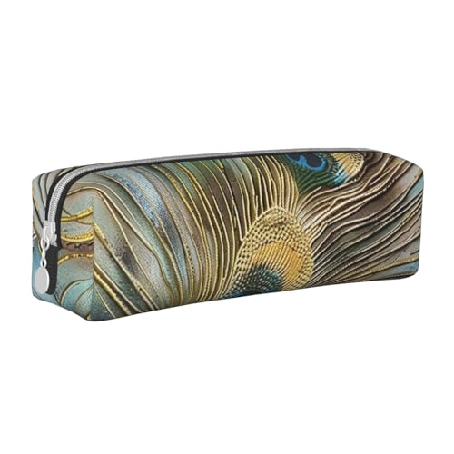 AQRJLPO Federmäppchen aus Leder mit Pfauenfeder-Motiv, einfaches Federmäppchen, niedliches Federmäppchen, Schulbedarf, Organizer, Make-up-Tasche für Jungen, Mädchen, Studenten, weiß, Einheitsgröße von AQRJLPO