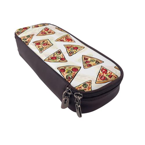 AQRJLPO Federmäppchen aus Leder mit Pizza-Muster, Kosmetik-Organizer-Tasche mit Reißverschluss, wasserdicht, für Schule, Reisen, Make-up-Tasche, Schreibwaren-Geschenk für Studenten, Frauen, Schwarz von AQRJLPO