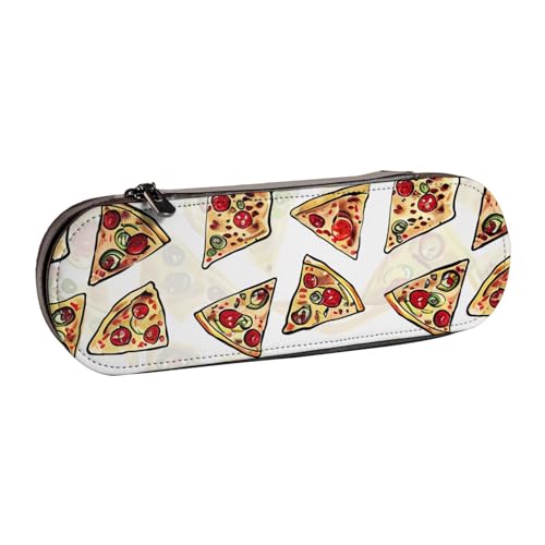 AQRJLPO Federmäppchen aus Leder mit Pizza-Muster, vielseitig verwendbar, Reise-Kosmetiktasche, Reißverschluss, Schreibtisch-Aufbewahrungsbox, kompaktes Geschenk für Schule, Büro, Reisen, Schwarz von AQRJLPO