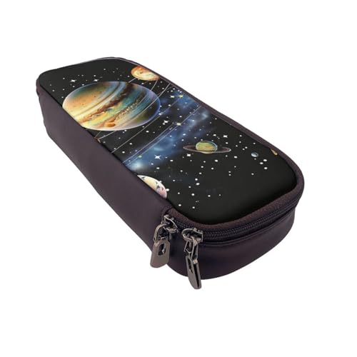 AQRJLPO Federmäppchen aus Leder mit Planeten, Sternen und der Galaxie, mit Reißverschluss, wasserdicht, Schulbedarf, Reise-Make-up-Tasche, Schreibwaren-Geschenk für Studenten, Frauen, Schwarz von AQRJLPO