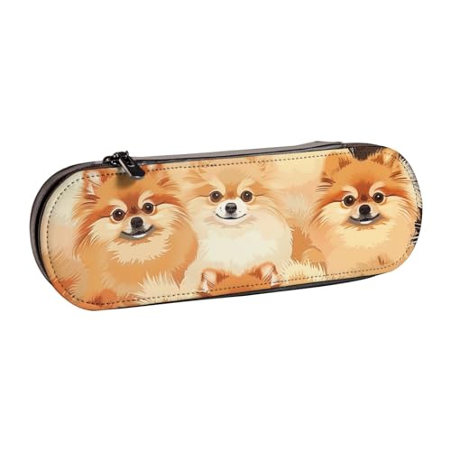 AQRJLPO Federmäppchen aus Leder mit Pomeranian-Muster, vielseitig verwendbar, Reise-Kosmetiktasche, Reißverschluss, Schreibtisch-Aufbewahrungsbox, kompaktes Geschenk für Schule, Büro, Reisen, Schwarz von AQRJLPO