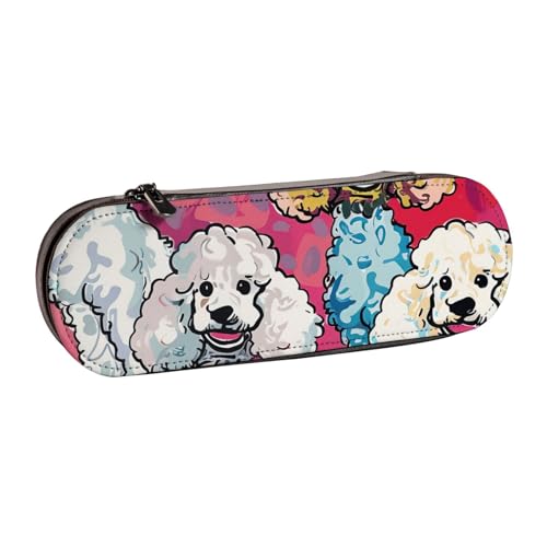 AQRJLPO Federmäppchen aus Leder mit Pudel-Motiv, vielseitig verwendbar, Reise-Kosmetiktasche, Reißverschluss, Schreibtisch-Aufbewahrungsbox, kompaktes Geschenk für Schule, Büro, Reisen, Schwarz von AQRJLPO