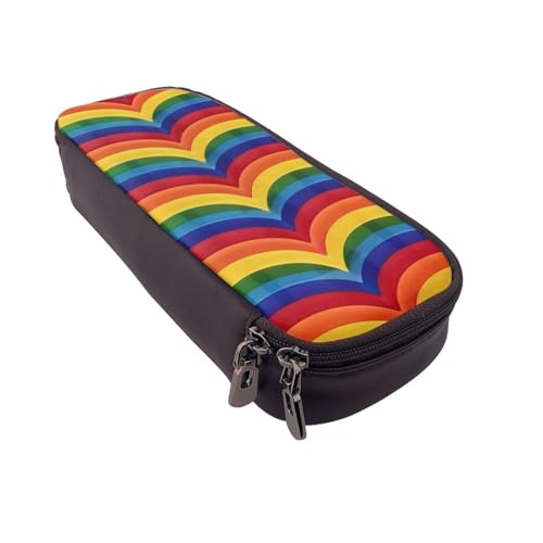 AQRJLPO Federmäppchen aus Leder mit Regenbogen-Muster, Kosmetik-Organizer-Tasche mit Reißverschluss, wasserdicht, Schulbedarf, Reise-Make-up-Tasche, Schreibwaren-Geschenk für Studenten, Frauen von AQRJLPO