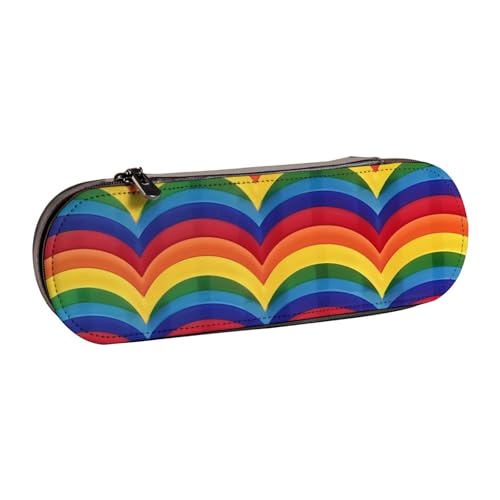 AQRJLPO Federmäppchen aus Leder mit Regenbogen-Muster, vielseitig verwendbar, Reise-Kosmetiktasche, Reißverschluss, Schreibtisch-Aufbewahrungsbox, kompaktes Geschenk für Schule, Büro, Reisen, Schwarz von AQRJLPO