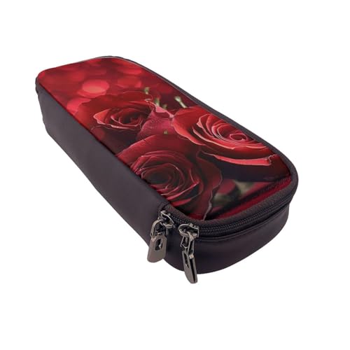 AQRJLPO Federmäppchen aus Leder mit Rosenmuster, Kosmetik-Organizer-Tasche mit Reißverschluss, wasserdicht, für Schule, Reisen, Make-up-Tasche, Schreibwaren-Geschenk für Studenten, Frauen, Schwarz von AQRJLPO