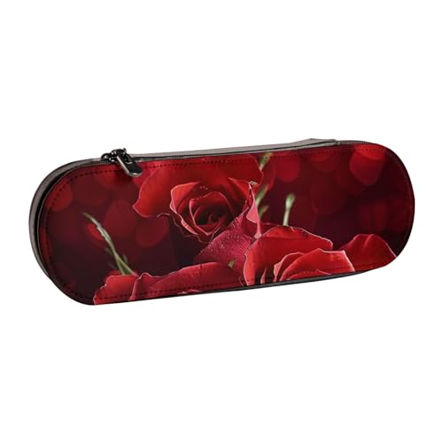 AQRJLPO Federmäppchen aus Leder mit Rosenmuster, vielseitig verwendbar, Reise-Kosmetiktasche, Reißverschluss, Schreibtisch-Aufbewahrungsbox, kompaktes Geschenk für Schule, Büro, Reisen, Schwarz von AQRJLPO