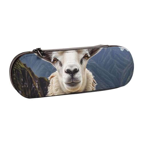 AQRJLPO Federmäppchen aus Leder mit Schaf-Aufdruck, Mehrzweck-Reise-Kosmetiktasche, Reißverschluss, Schreibtisch-Aufbewahrungsbox, kompaktes Geschenk für Schule, Büro, Reisen, Schwarz , Einheitsgröße von AQRJLPO