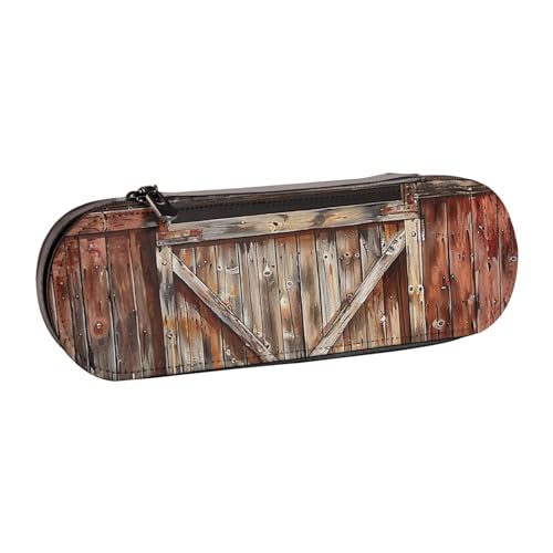 AQRJLPO Federmäppchen aus Leder mit Scheunentür-Aufdruck, vielseitig verwendbar, Reise-Kosmetiktasche, Reißverschluss, Schreibtisch-Aufbewahrungsbox, kompaktes Geschenk für Schule, Büro, Reisen von AQRJLPO