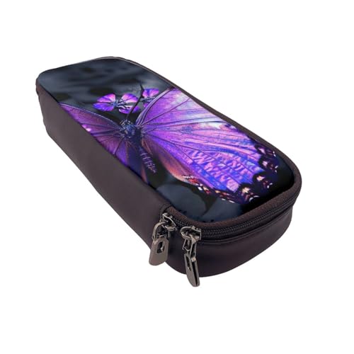 AQRJLPO Federmäppchen aus Leder mit Schmetterlings-Aufdruck, Kosmetik-Organizer-Tasche mit Reißverschluss, wasserdicht, Schulbedarf, Reise-Make-up-Tasche, Schreibwaren-Geschenk für Studenten, Frauen von AQRJLPO