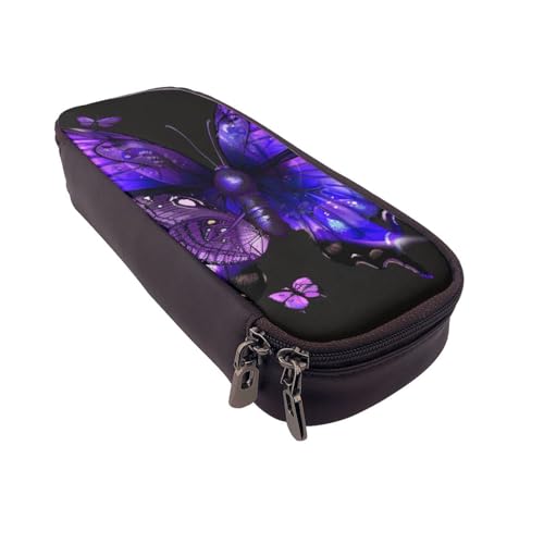 AQRJLPO Federmäppchen aus Leder mit Schmetterlings-Motiv, mit Reißverschluss, wasserdicht, für Schule, Reisen, Schreibwaren, Geschenk für Studenten, Frauen, Schwarz , Einheitsgröße, Schulranzen von AQRJLPO