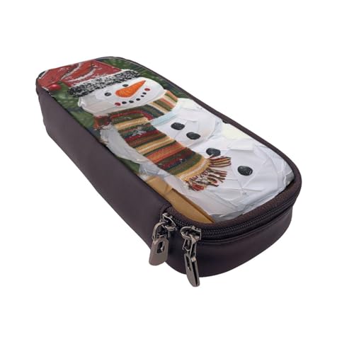 AQRJLPO Federmäppchen aus Leder mit Schneemann-Aufdruck, Kosmetik-Organizer-Tasche mit Reißverschluss, wasserdicht, Schulbedarf, Reise-Make-up-Tasche, Schreibwaren-Geschenk für Studenten, Frauen von AQRJLPO