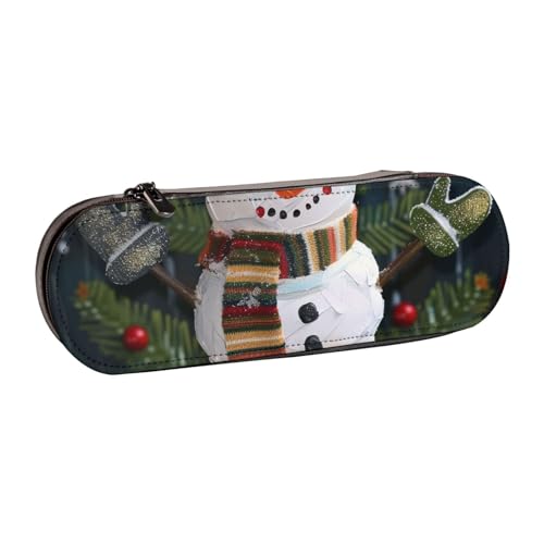 AQRJLPO Federmäppchen aus Leder mit Schneemann-Druck, multifunktional, Reise-Kosmetiktasche, Reißverschluss, Schreibtisch-Aufbewahrungsbox, kompaktes Geschenk für Schule, Büro, Reisen, Schwarz von AQRJLPO