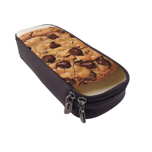 AQRJLPO Federmäppchen aus Leder mit Schokoladenkeks-Aufdruck, Kosmetik-Organizer-Tasche mit Reißverschluss, wasserdicht, für Schulbedarf, Reise-Make-up-Tasche, Schreibwaren-Geschenk für Studenten von AQRJLPO