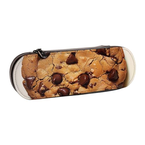 AQRJLPO Federmäppchen aus Leder mit Schokoladenkeks-Aufdruck, Mehrzweck-Reise-Kosmetiktasche, Reißverschluss, Schreibtisch-Aufbewahrungsbox, kompaktes Geschenk für Schule, Büro, Reisen, Schwarz von AQRJLPO