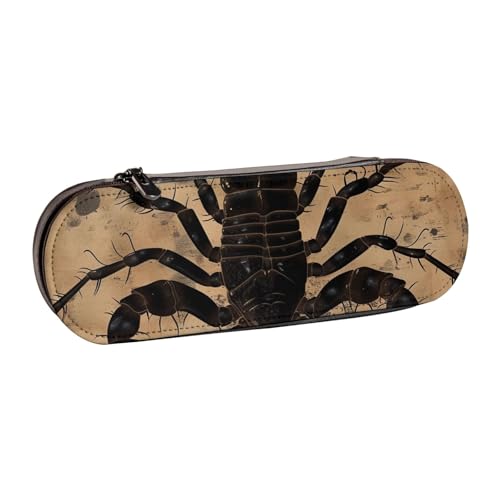 AQRJLPO Federmäppchen aus Leder mit Skorpion-Aufdruck, vielseitig verwendbar, Reise-Kosmetiktasche, Reißverschluss, Schreibtisch-Aufbewahrungsbox, kompaktes Geschenk für Schule, Büro, Reisen, Schwarz von AQRJLPO