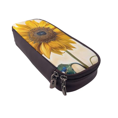 AQRJLPO Federmäppchen aus Leder mit Sonnenblumen-Aufdruck, Kosmetik-Organizer-Tasche mit Reißverschluss, wasserdicht, Schulbedarf, Reise-Make-up-Tasche, Schreibwaren-Geschenk für Studenten, Frauen von AQRJLPO