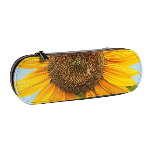 AQRJLPO Federmäppchen aus Leder mit Sonnenblumen-Aufdruck, vielseitig verwendbar, Reise-Kosmetiktasche, Reißverschluss, Schreibtisch-Aufbewahrungsbox, kompaktes Geschenk für Schule, Büro, Reisen von AQRJLPO