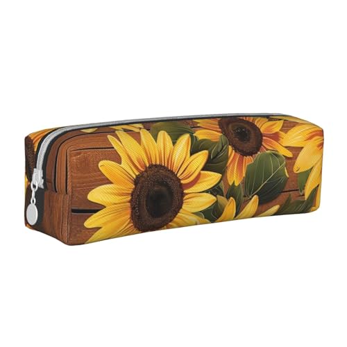 AQRJLPO Federmäppchen aus Leder mit Sonnenblumen-Motiv, einfaches Federmäppchen, niedliches Federmäppchen, Federmäppchen, Schulbedarf, Organizer, Make-up-Tasche für Jungen, Mädchen, Studenten, weiß von AQRJLPO