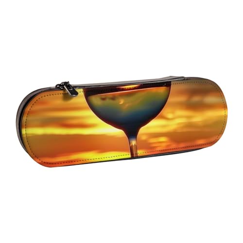 AQRJLPO Federmäppchen aus Leder mit Sonnenuntergangs-Motiv, multifunktional, Reise-Kosmetiktasche, Reißverschluss, Schreibtisch-Aufbewahrungsbox, kompaktes Geschenk für Schule, Büro, Reisen, Schwarz von AQRJLPO