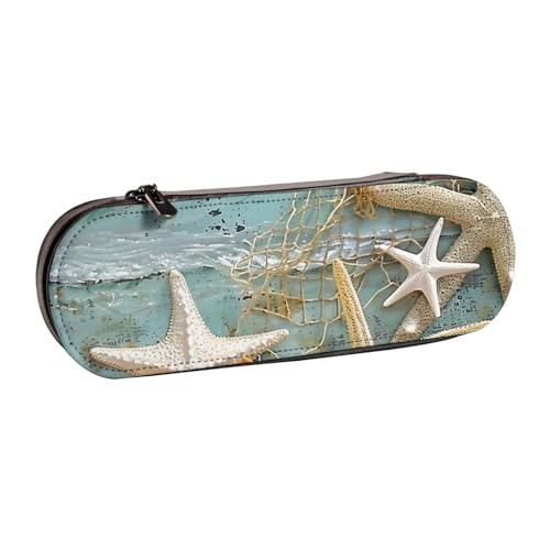 AQRJLPO Federmäppchen aus Leder mit Strand-Aufdruck, vielseitig verwendbar, Reise-Kosmetiktasche, Reißverschluss, Schreibtisch-Aufbewahrungsbox, kompaktes Geschenk für Schule, Büro, Reisen, Schwarz von AQRJLPO