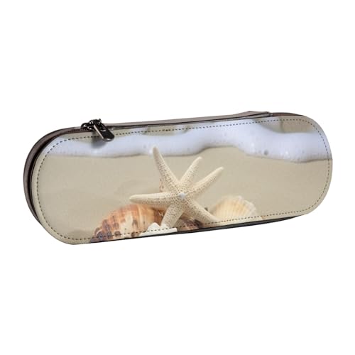 AQRJLPO Federmäppchen aus Leder mit Strandmuschel-Druck, vielseitig verwendbar, Reise-Kosmetiktasche, Reißverschluss, Schreibtisch-Aufbewahrungsbox, kompaktes Geschenk für Schule, Büro, Reisen von AQRJLPO
