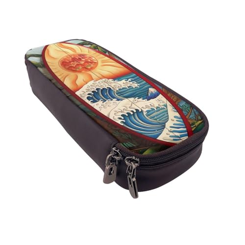 AQRJLPO Federmäppchen aus Leder mit Surfbrett-Aufdruck, Kosmetik-Organizer-Tasche mit Reißverschluss, wasserdicht, Schulbedarf, Reise-Make-up-Tasche, Schreibwaren-Geschenk für Studenten, Frauen von AQRJLPO