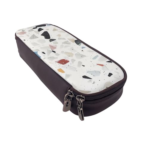 AQRJLPO Federmäppchen aus Leder mit Terrazzo-Aufdruck, Kosmetik-Organizer-Tasche mit Reißverschluss, wasserdicht, für Schule, Reisen, Make-up-Tasche, Schreibwaren-Geschenk für Studenten, Frauen von AQRJLPO