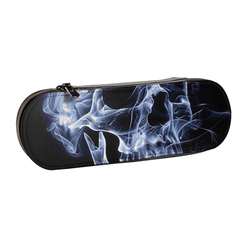 AQRJLPO Federmäppchen aus Leder mit Totenkopf-Aufdruck, vielseitig verwendbar, Reise-Kosmetiktasche, Reißverschluss, Schreibtisch-Aufbewahrungsbox, kompaktes Geschenk für Schule, Büro, Reisen, Schwarz von AQRJLPO