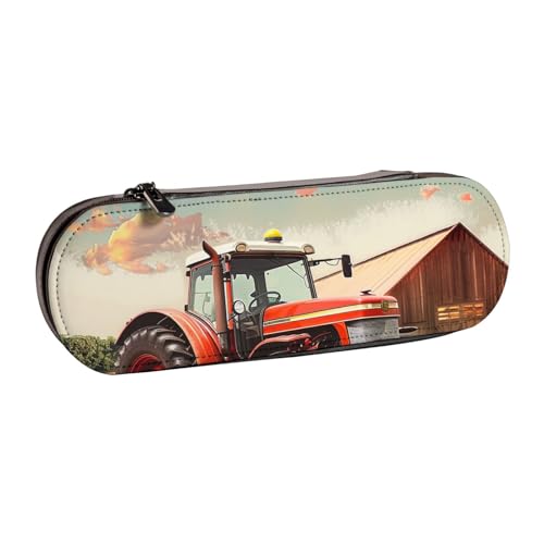 AQRJLPO Federmäppchen aus Leder mit Traktor-Motiv, vielseitig verwendbar, Reise-Kosmetiktasche, Reißverschluss, Schreibtisch-Aufbewahrungsbox, kompaktes Geschenk für Schule, Büro, Reisen, Schwarz von AQRJLPO