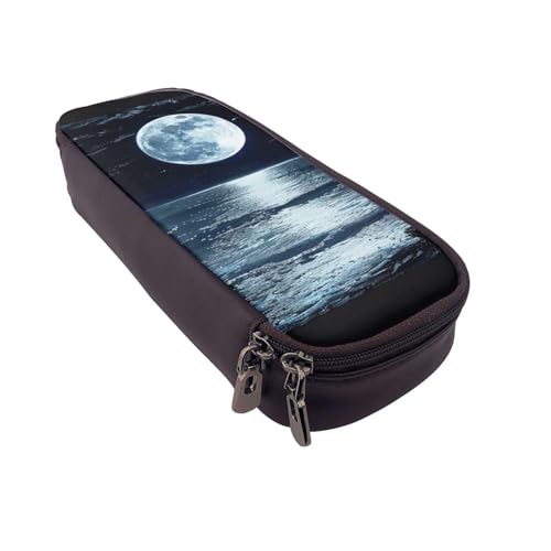 AQRJLPO Federmäppchen aus Leder mit Vollmond in der Nacht und Kosmetik-Organizer-Tasche mit Reißverschluss, wasserdicht, für Schulbedarf, Reise-Make-up-Tasche, Schreibwaren-Geschenk für Studenten von AQRJLPO