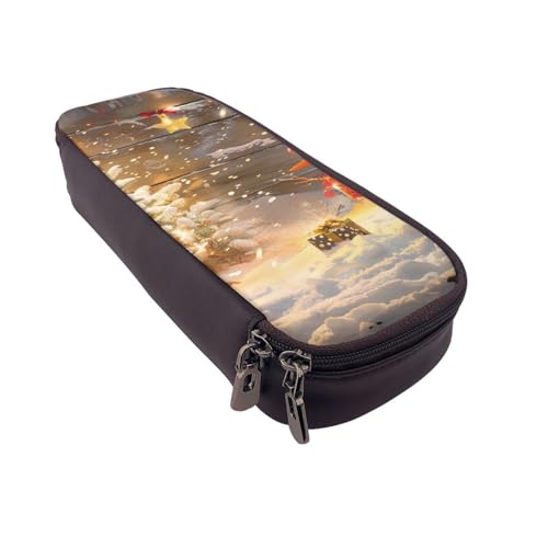 AQRJLPO Federmäppchen aus Leder mit Weihnachts- und Schneemann-Aufdruck, Kosmetik-Organizer-Tasche mit Reißverschluss, wasserdicht, Schulbedarf, Reise-Make-up-Tasche, Schreibwaren-Geschenk für von AQRJLPO