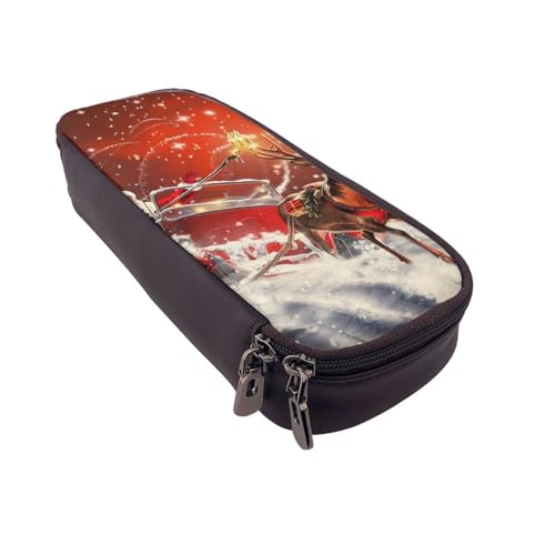 AQRJLPO Federmäppchen aus Leder mit Weihnachtsmann-Aufdruck, Kosmetik-Organizer-Tasche mit Reißverschluss, wasserdicht, Schulbedarf, Reise-Make-up-Tasche, Schreibwaren-Geschenk für Studenten, Frauen von AQRJLPO