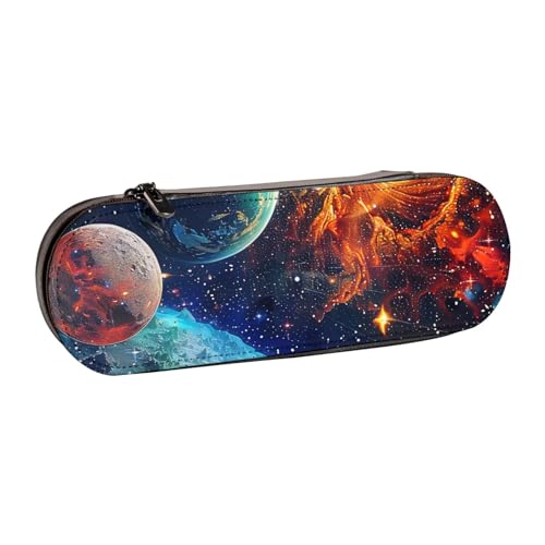 AQRJLPO Federmäppchen aus Leder mit Weltraumplaneten-Druck, vielseitig verwendbar, Reise-Kosmetiktasche, Reißverschluss, Schreibtisch-Aufbewahrungsbox, kompaktes Geschenk für Schule, Büro, Reisen von AQRJLPO